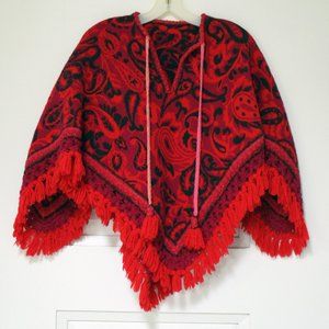 Women's Red Wool Ponco